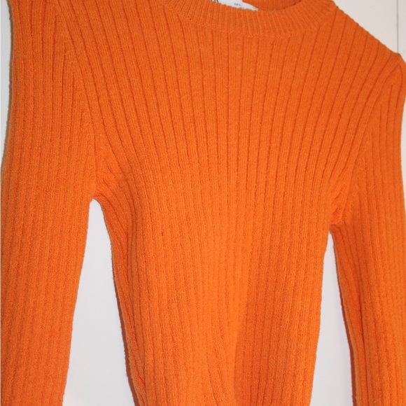 Zara Ribbed Long-Sleeve Cropped Sweater in Bright Orange - Picture 6 of 7
